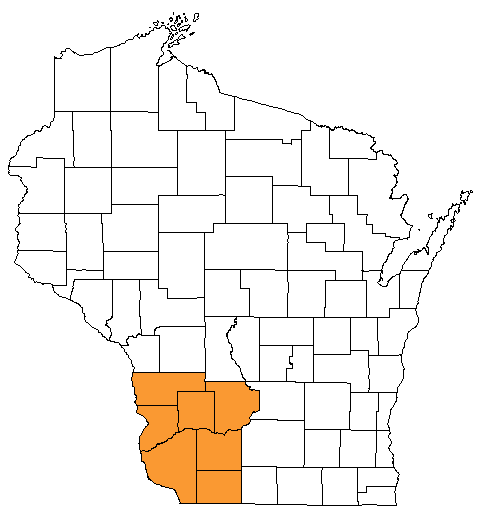 State of Wisconsin map with southwest counties highlighted.